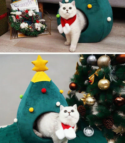 Cama para gatos con forma de árbol de Navidad CozyTree Haven