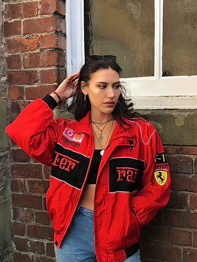 Chaqueta de Carreras Oversize para Mujer Ailyn | Estilo Motorsport con Bloques de Color y Parches