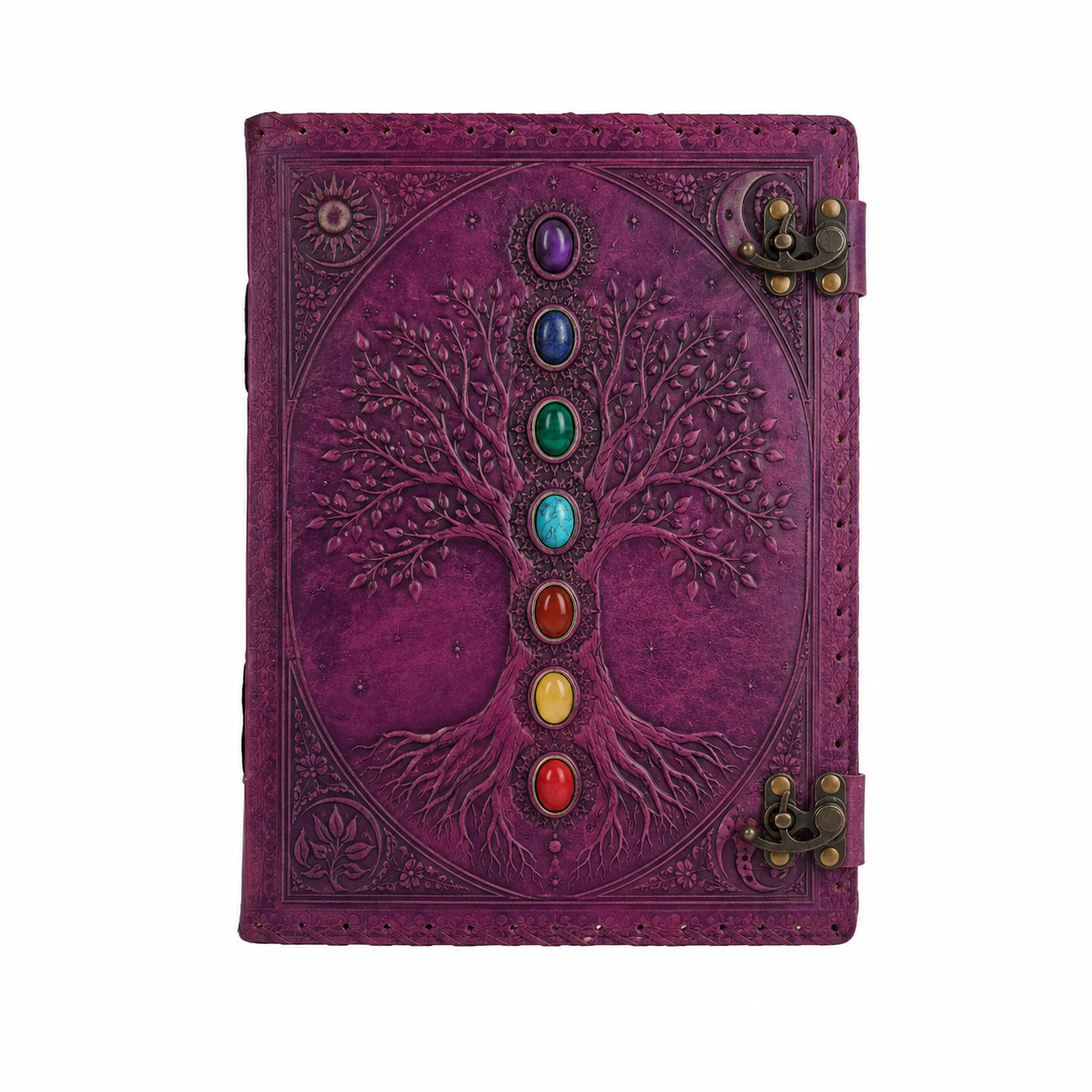 Cuaderno Místico Árbol de la Vida con Piedras Decorativas y Doble Cierre Metálico