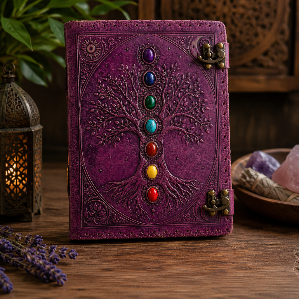 Cuaderno Místico Árbol de la Vida con Piedras Decorativas y Doble Cierre Metálico