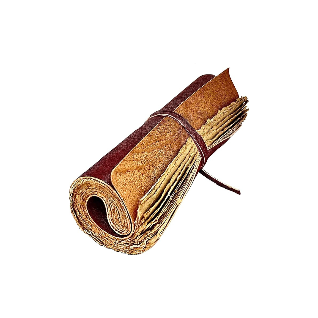 Cuaderno pergamino de cuero vintage artesanal – diario enrollable con papel estilo antiguo