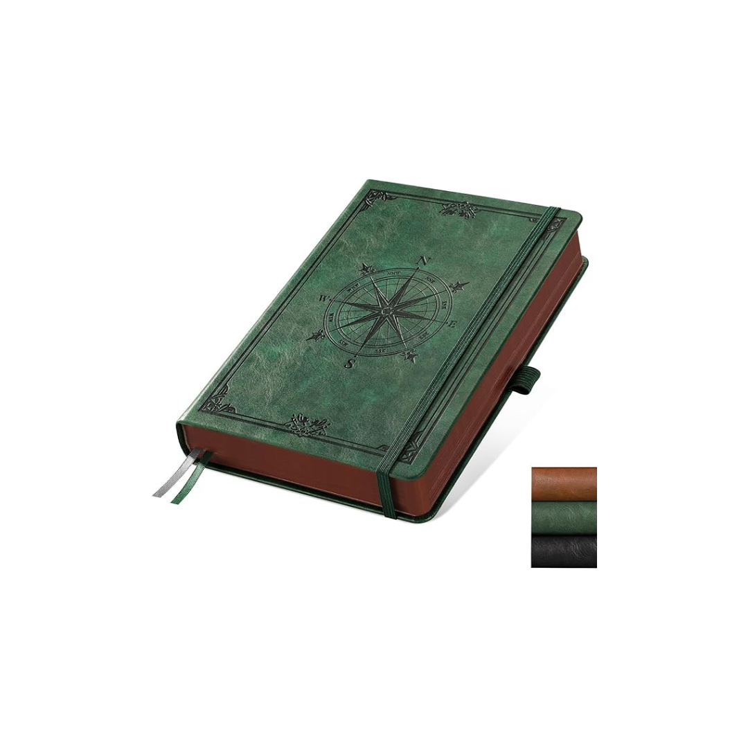 Cuaderno de cuero vintage con páginas numeradas – diario A5 de escritura y organización