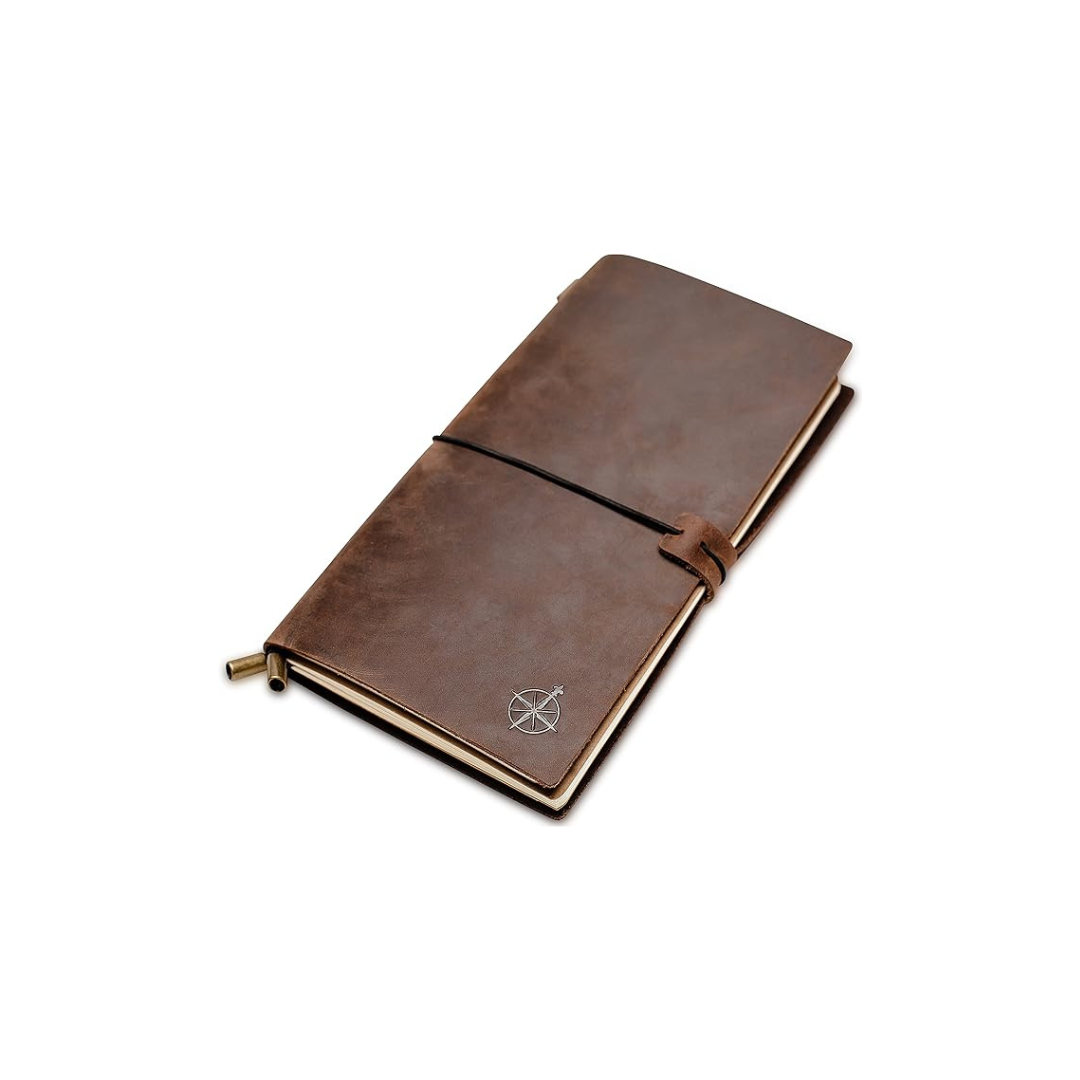 Cuaderno viajero de cuero recargable artesanal – diario de viaje con formato alargado