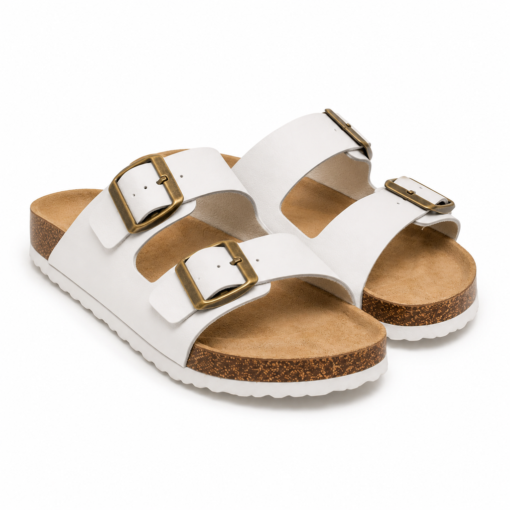 Sandalias blancas de cuero sintético con hebillas ajustables