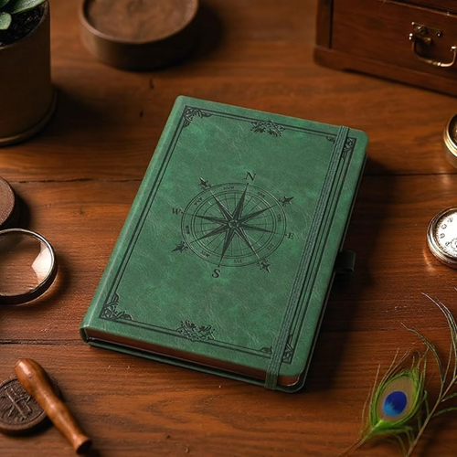 Cuaderno de cuero vintage con páginas numeradas – diario A5 de escritura y organización
