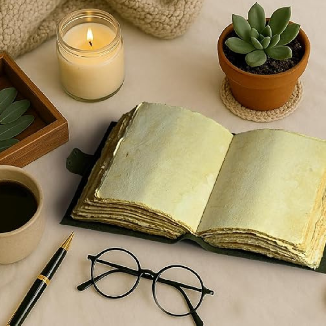 Cuaderno de cuero vintage con flores grabadas – diario artesanal compacto con diseño floral en relieve