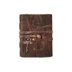 Cuaderno de cuero vintage con llave decorativa – diario artesanal compacto con cierre