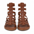 Sandalias de cuero marrón estilo gladiador de frente