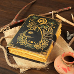 Cuaderno místico de cuero con grabado de gato – diario artesanal vintage de escritura