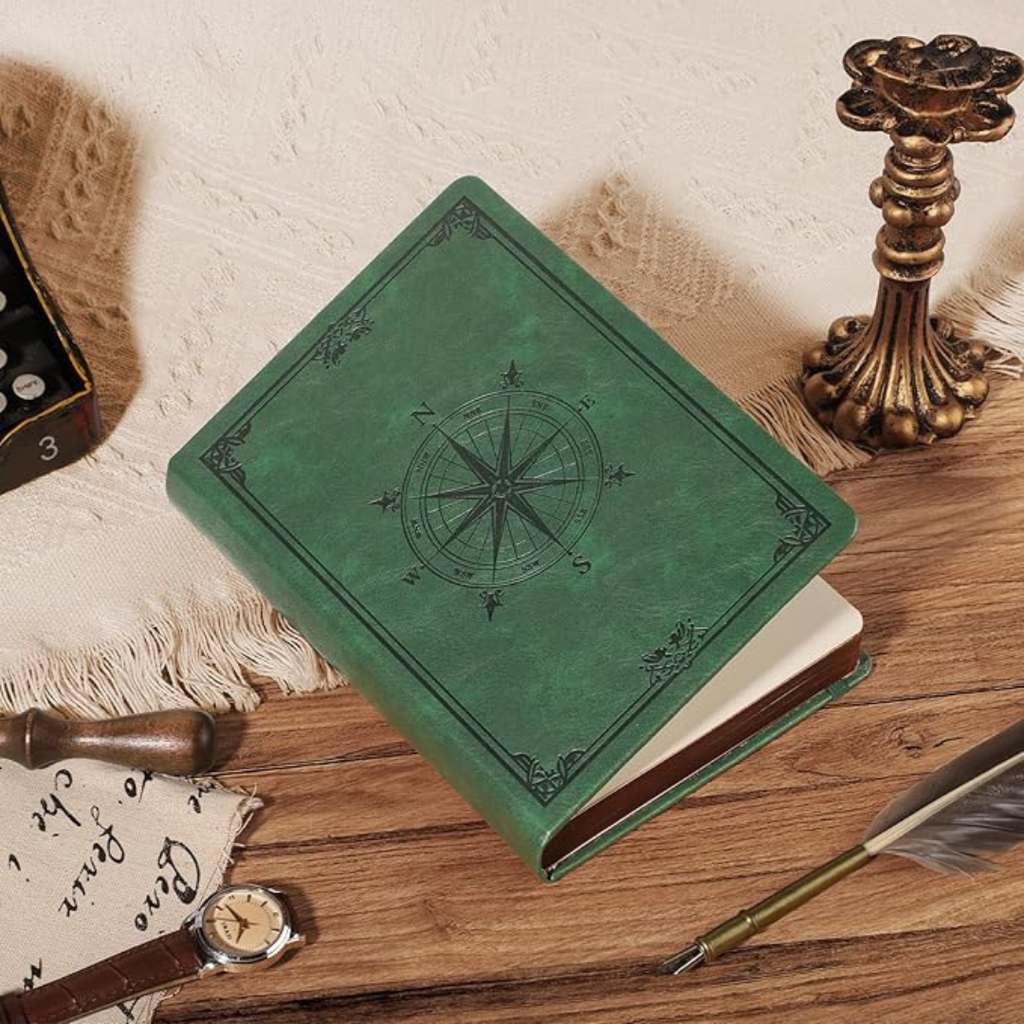 Cuaderno de cuero vintage con páginas numeradas – diario A5 de escritura y organización