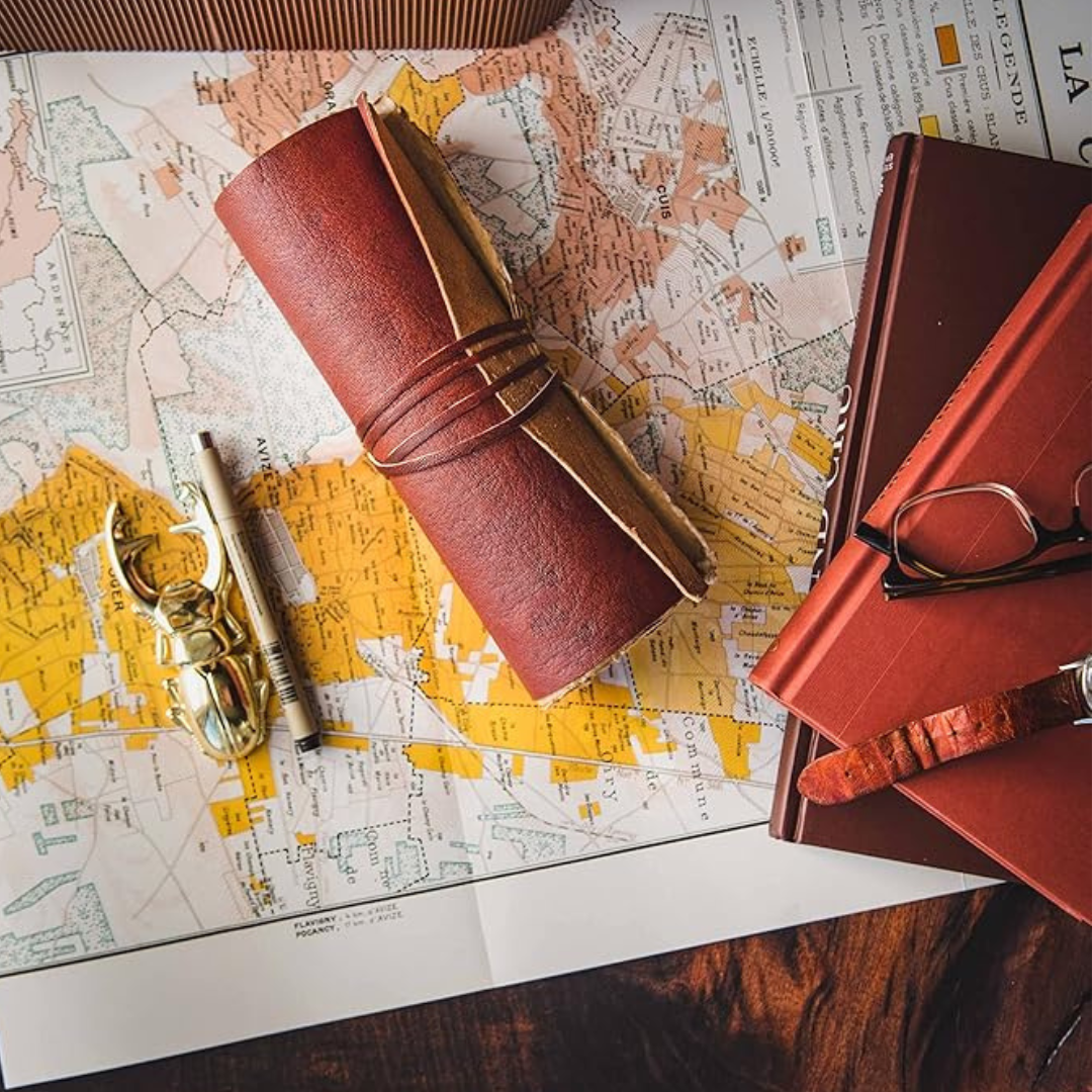 Cuaderno pergamino de cuero vintage artesanal – diario enrollable con papel estilo antiguo