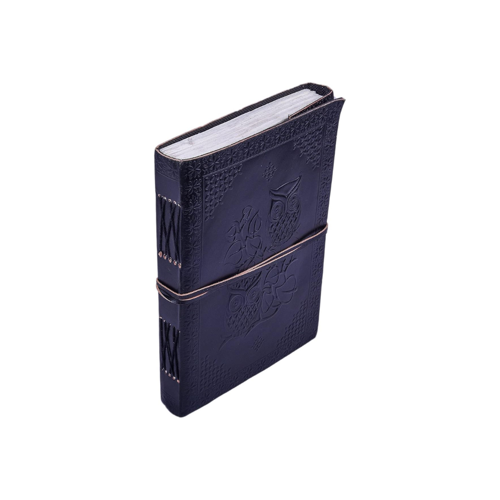 Cuaderno de cuero con búho grabado – diario artesanal grande con diseño en relieve