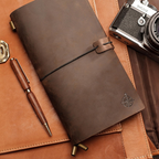 Cuaderno viajero de cuero recargable artesanal – diario de viaje con formato alargado