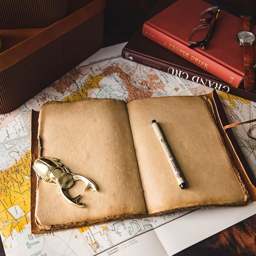Cuaderno pergamino de cuero vintage artesanal – diario enrollable con papel estilo antiguo