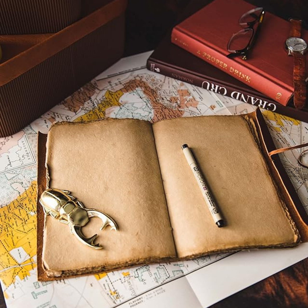 Cuaderno pergamino de cuero vintage artesanal – diario enrollable con papel estilo antiguo