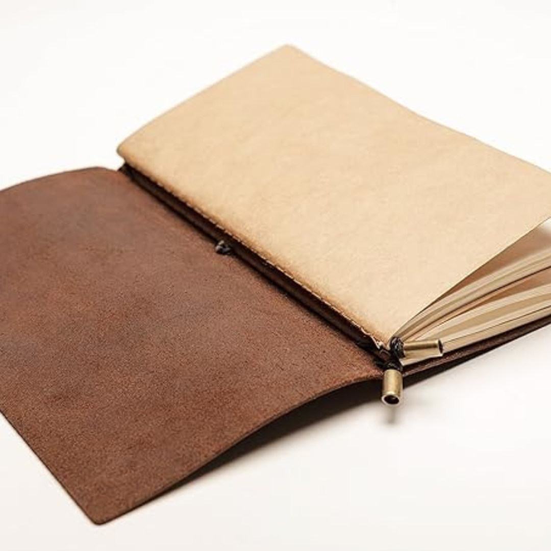 Cuaderno viajero de cuero recargable artesanal – diario de viaje con formato alargado