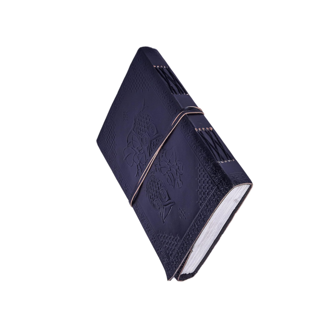Cuaderno de cuero con búho grabado – diario artesanal grande con diseño en relieve