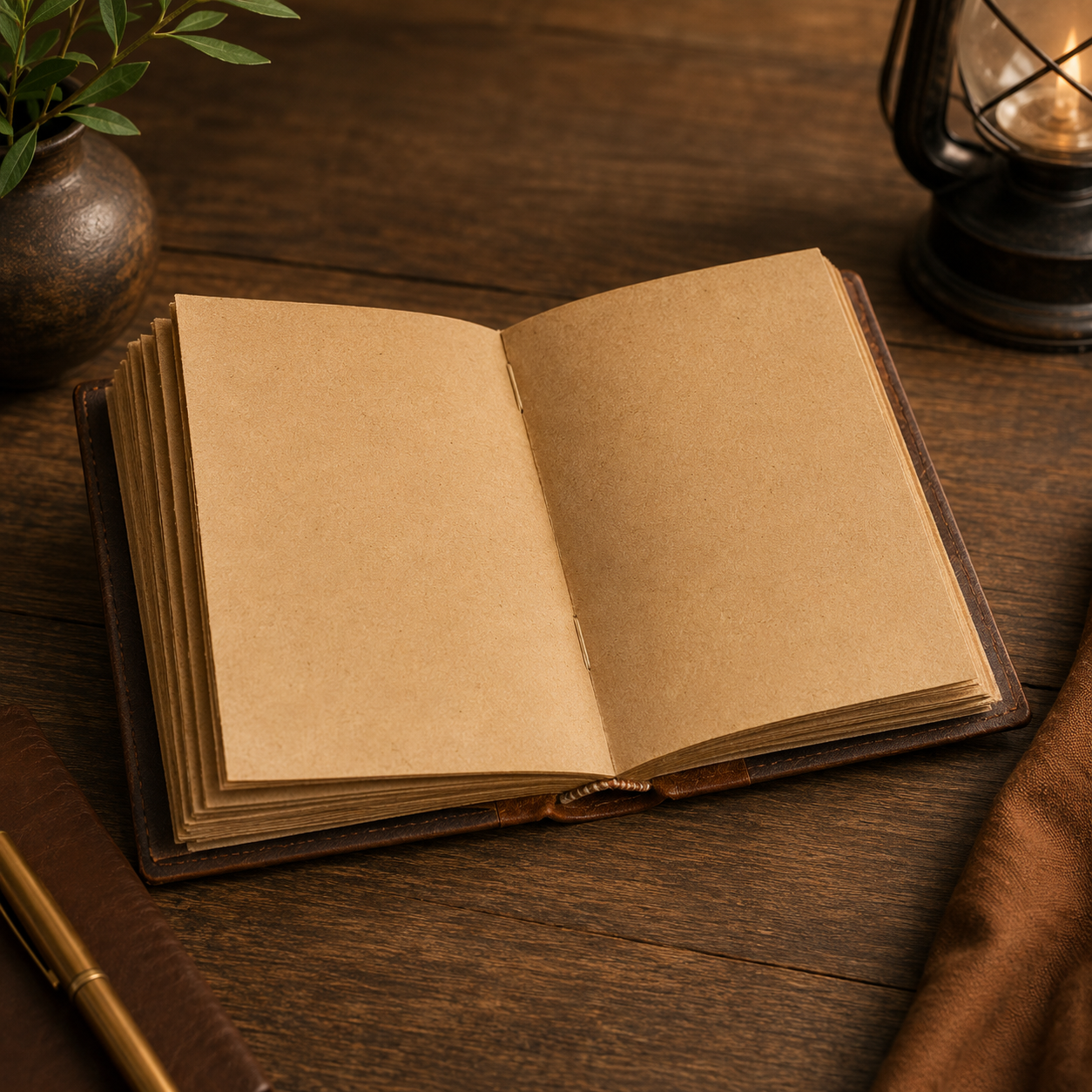 Cuaderno Vintage Artesanal con Árbol Grabado y Encuadernación Cosida
