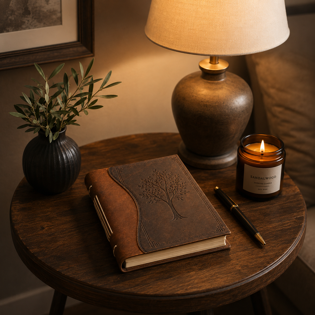 Cuaderno Vintage Artesanal con Árbol Grabado y Encuadernación Cosida