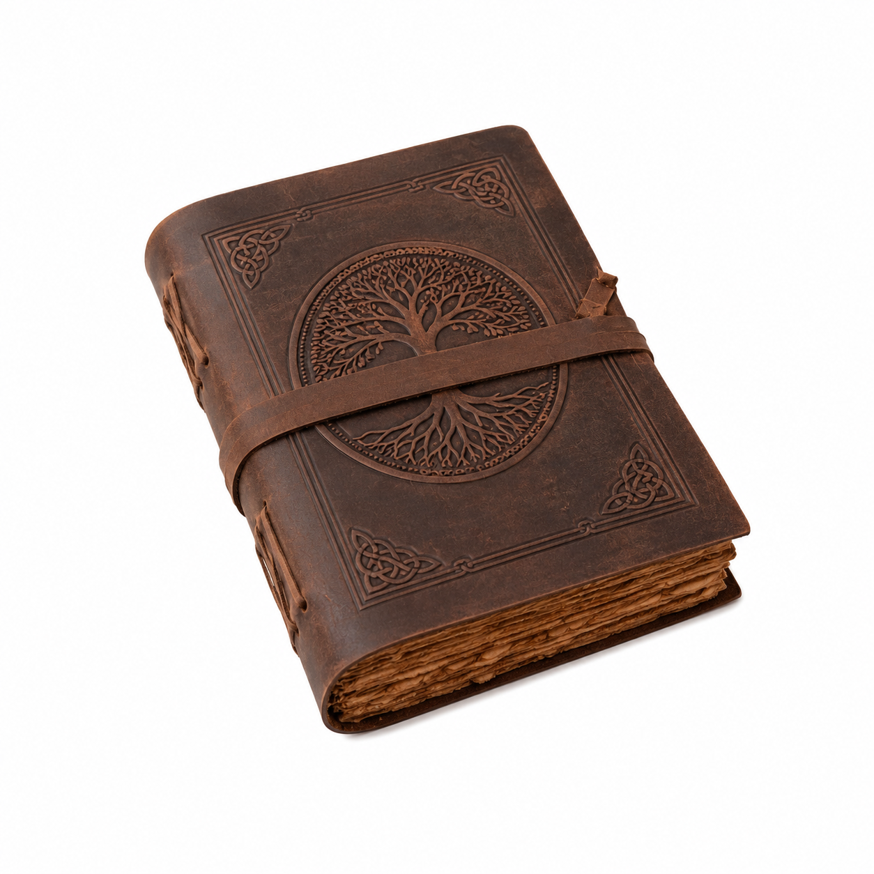 Cuaderno Vintage Artesanal con Árbol de la Vida Grabado y Cierre Envolvente