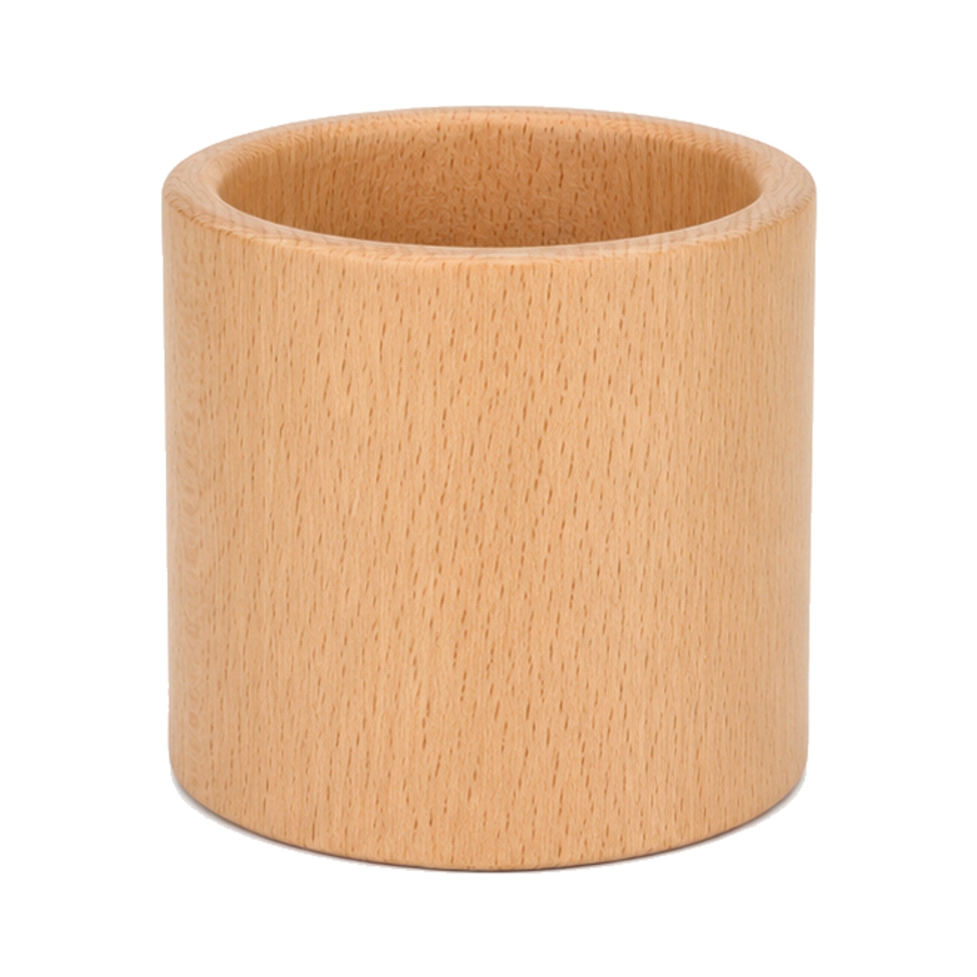 Portalápices cilíndrico ancho de madera de haya, color beige.