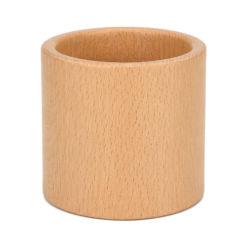 Portalápices cilíndrico ancho de madera de haya, color beige.