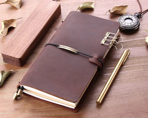 Cuaderno de viaje de cuero recargable – formato portátil, libreta con recambio de hojas