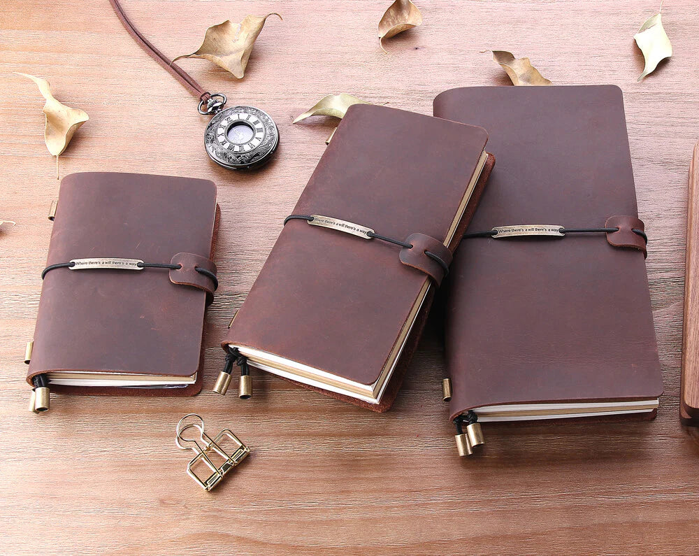 Cuaderno de viaje de cuero recargable – formato portátil, libreta con recambio de hojas