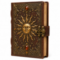 Cuaderno Místico Sol Celestial con Gemas Ámbar y Cierre Metálico Vintage