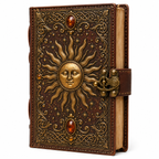 Cuaderno Místico Sol Celestial con Gemas Ámbar y Cierre Metálico Vintage