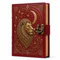 Cuaderno Místico León Celestial con Luna Dorada y Cierre Metálico Vintage