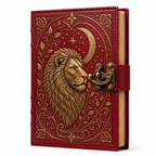 Cuaderno Místico León Celestial con Luna Dorada y Cierre Metálico Vintage