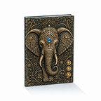 Cuaderno Místico Elefante Sagrado con Detalles Dorados y Piedra Azul Celestial