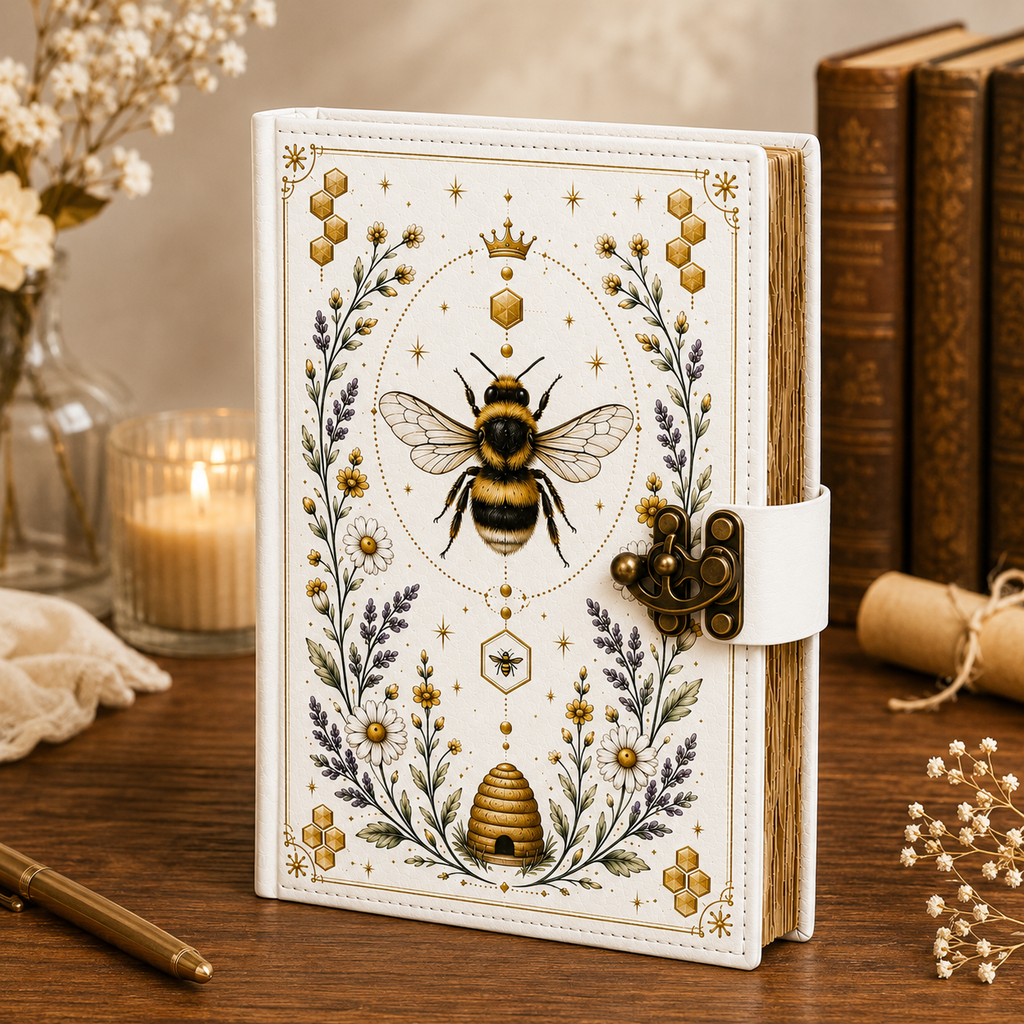 Cuaderno Místico Abeja Reina y Jardín Encantado con Cierre Metálico Vintage