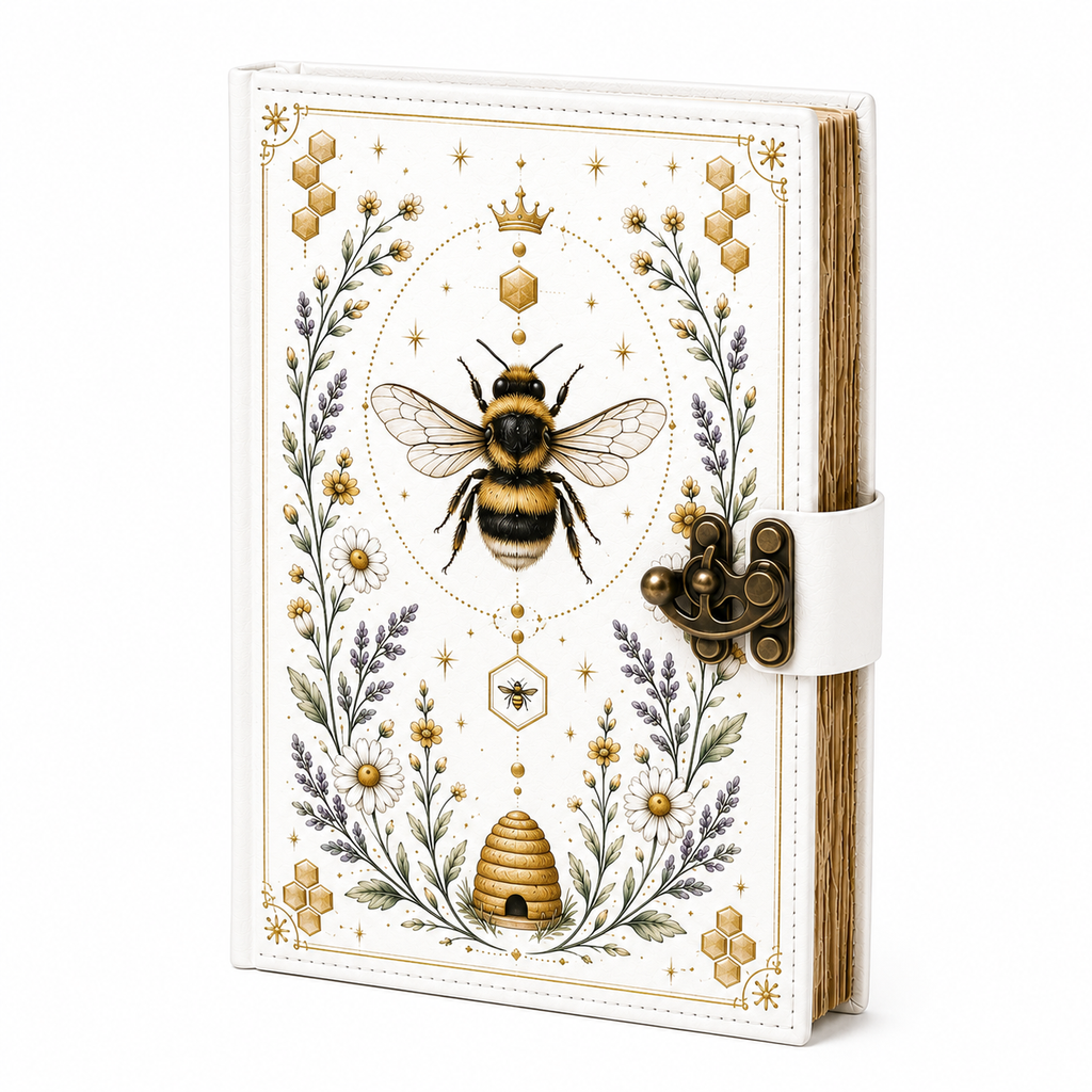 Cuaderno Místico Abeja Reina y Jardín Encantado con Cierre Metálico Vintage