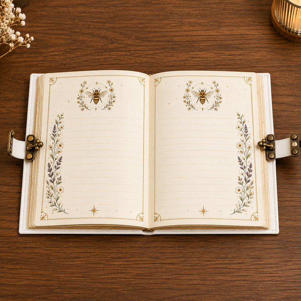 Cuaderno Místico Abeja Reina y Jardín Encantado con Cierre Metálico Vintage