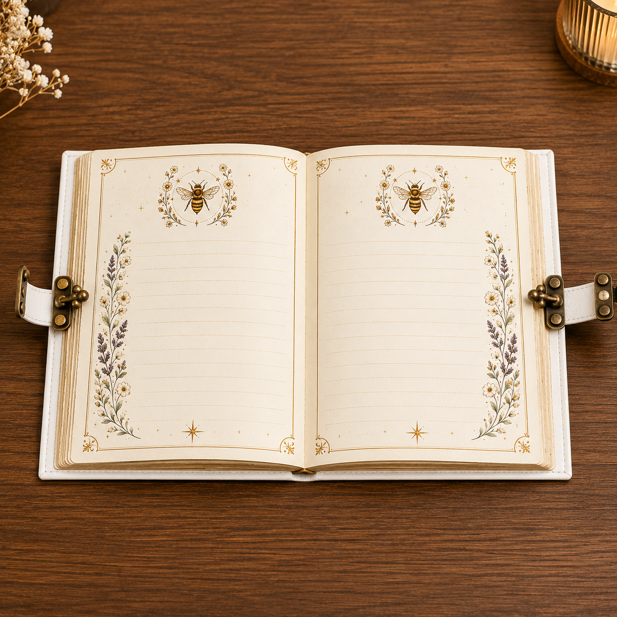Cuaderno Místico Abeja Reina y Jardín Encantado con Cierre Metálico Vintage