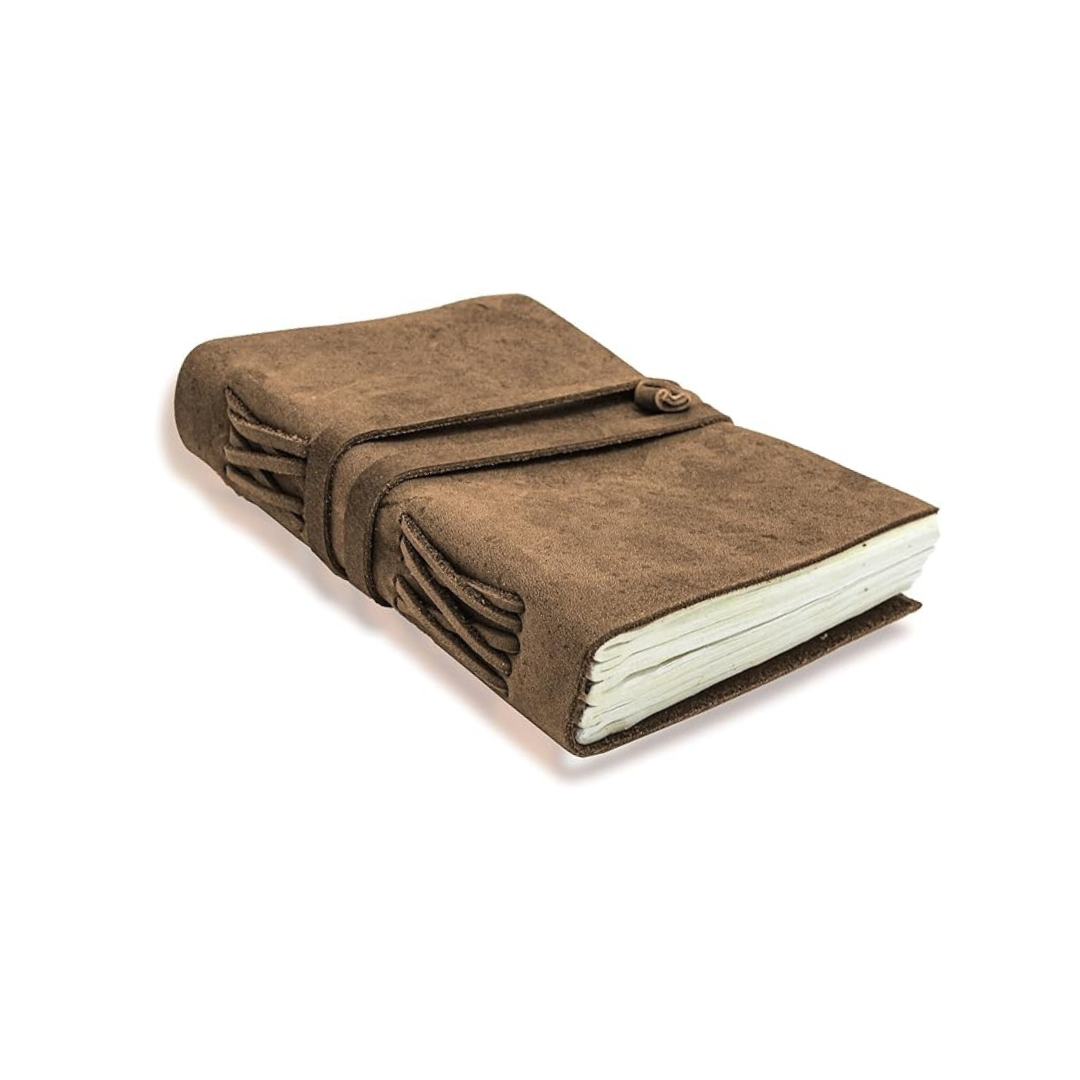 Cuaderno de cuero vintage hecho a mano con cierre envolvente – diario de escritura artesanal