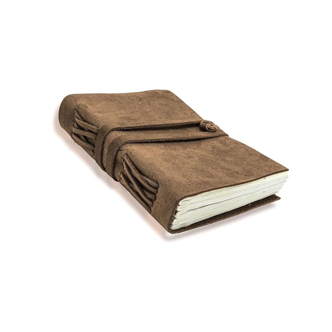 Cuaderno de cuero vintage hecho a mano con cierre envolvente – diario de escritura artesanal