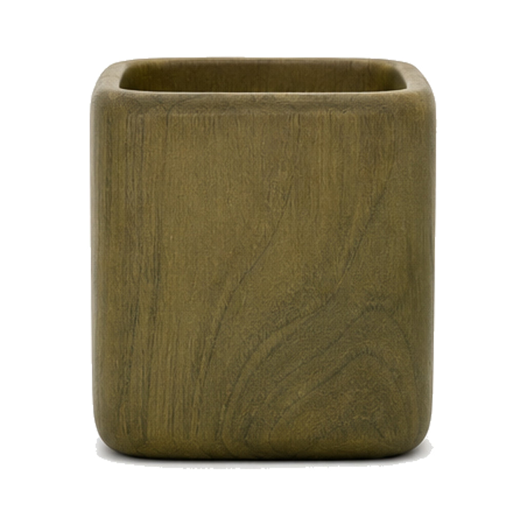 Soporte cuadrado redondeado de madera de olmo en verde oliva