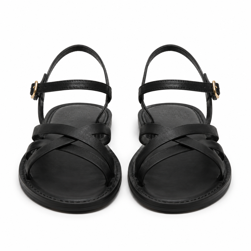 Sandalias negras de cuero sintético con tiras cruzadas