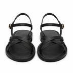 Sandalias negras de cuero sintético con tiras cruzadas