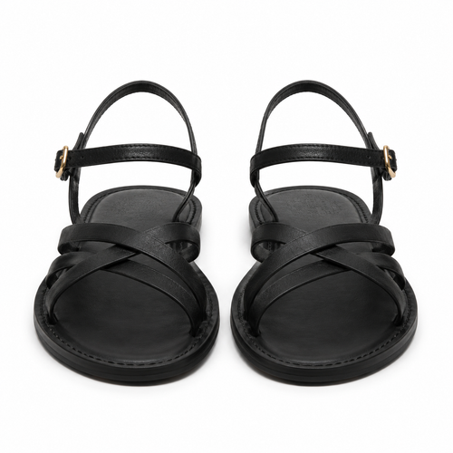 Sandalias negras de cuero sintético con tiras cruzadas