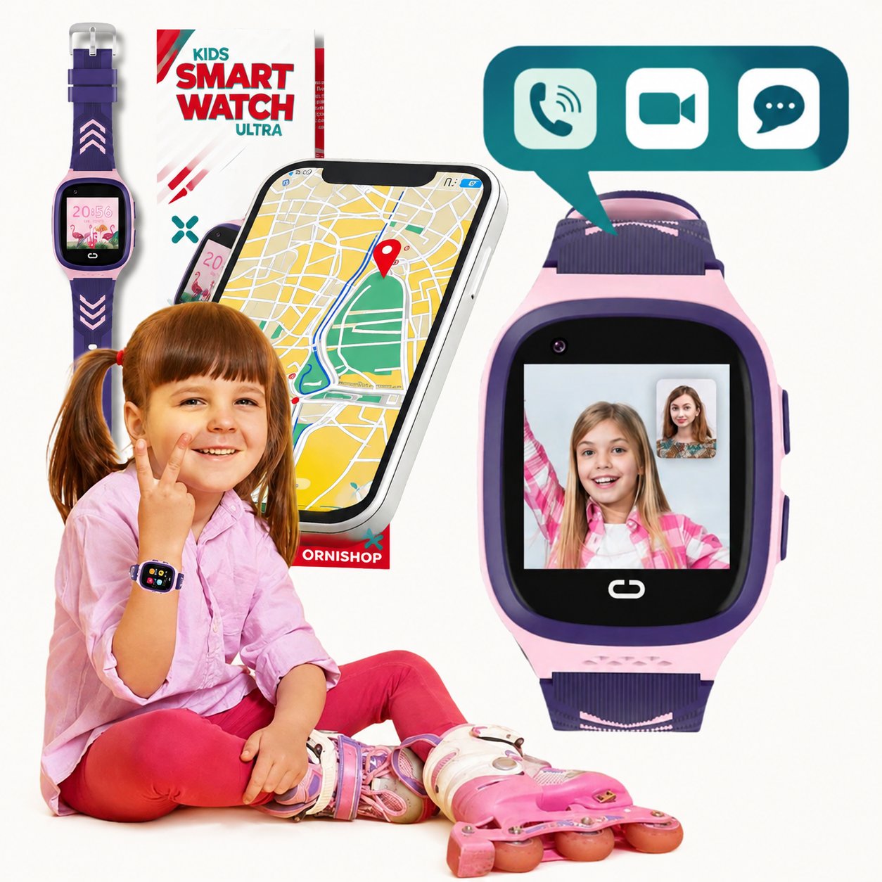 Reloj GPS para niños mostrando zona de seguridad y alertas de perímetro