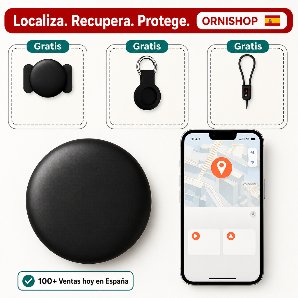 Dispositivo de rastreo GPS para ancianos con tecnología oficial Apple Find My y Google Encontrar mi dispositivo integrada.