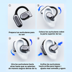 Persona viajando usando auriculares traductores en aeropuerto