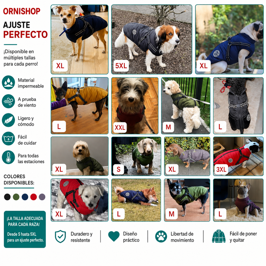 Perro activo jugando al aire libre con su chaqueta impermeable y cortavientos
