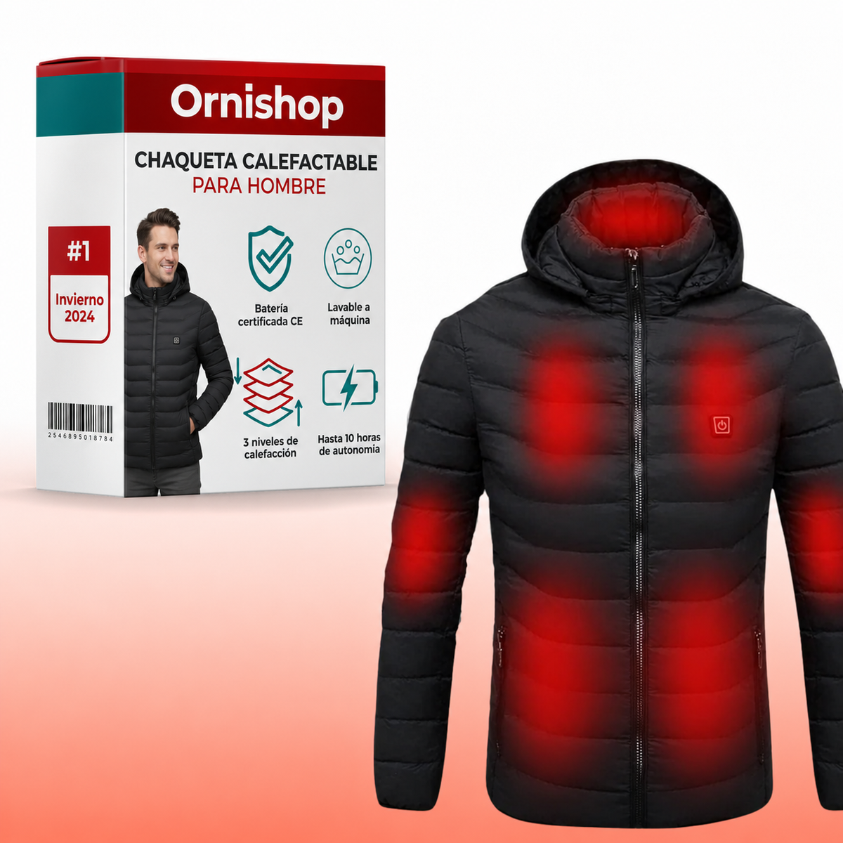 Chaqueta con calefacción integrada Ornishop X vista frontal completa