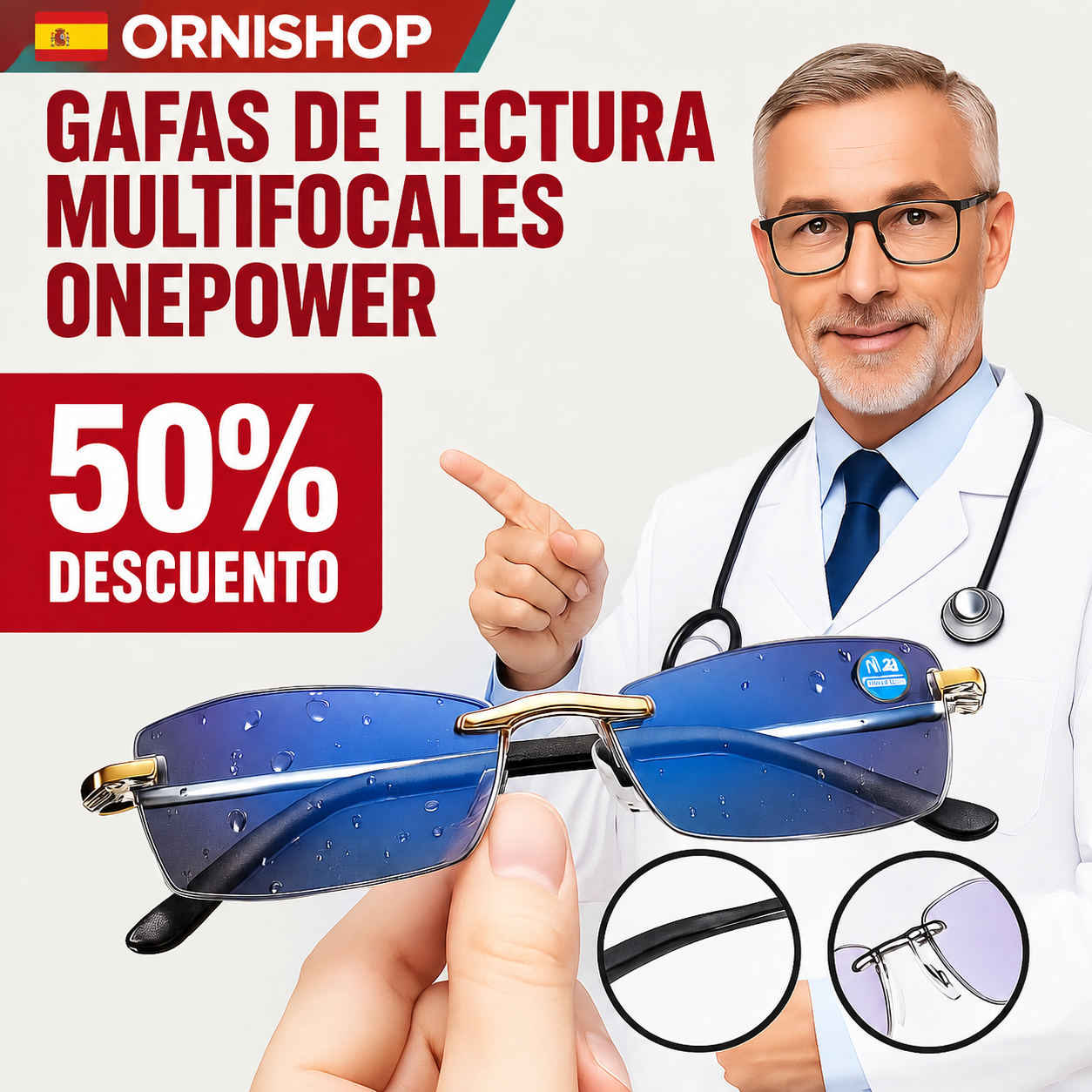 Gafas multifocales inteligentes con ajuste automático junto a estuche premium y spray limpiador incluidos