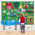 Panel de fieltro Montessori StoryFelt con escena de granja completa y figuras de animales